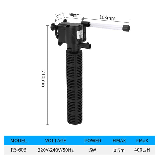 3 In 1 Silent Aquarium Filter Internal Submersible Pump