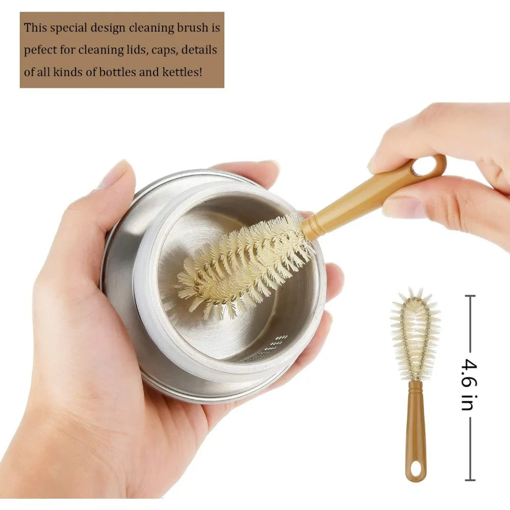 5-pack bottle brush cleaner - long bamboo handle water bottle straw cleaning brush for washing narrow neck beer wine decanter,