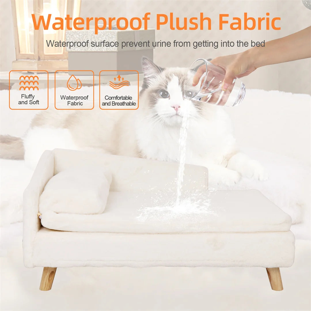 L Shape Dog Sofa Bed Cat Cushion Nest Couch Wooden Legs