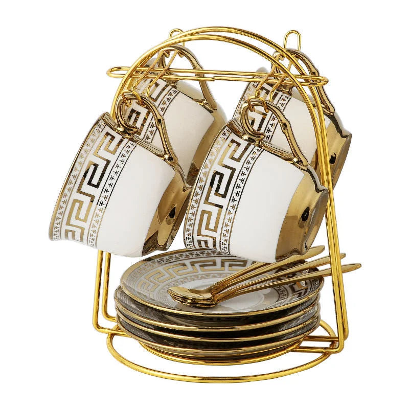 Ceramic Coffee Cup Saucer Scoop Set with Cup Holder European Porcelain Bone China Luxury Teaware Heat Resistant Restaurant Cup