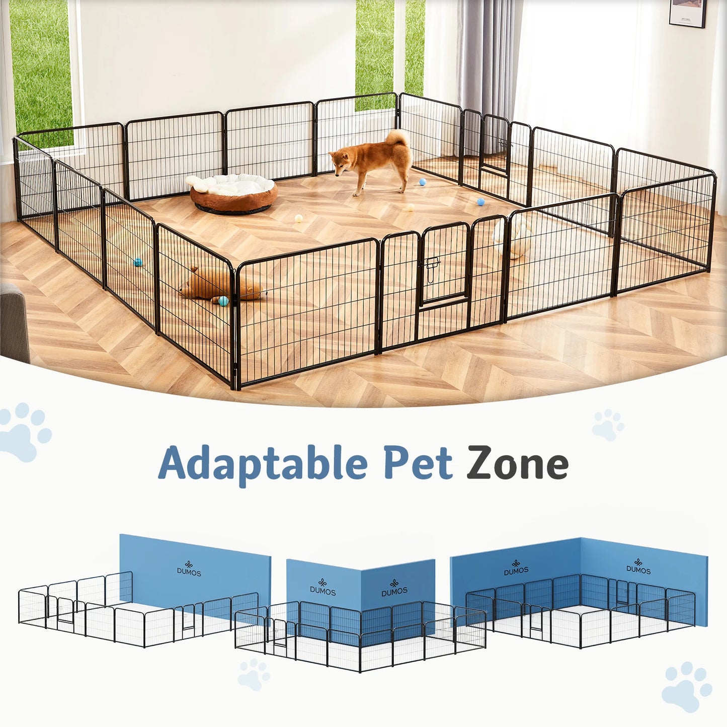 JHK 16 Panel Dog Playpen Indoor Metal Fence With Doors