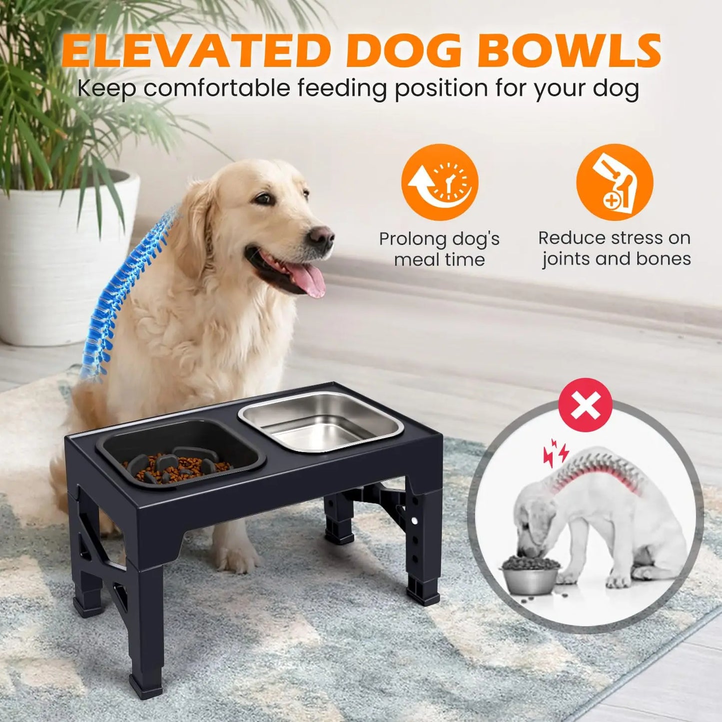 Elevated Slow Feeder Dog Bowls With Non Slip Foldable Stand