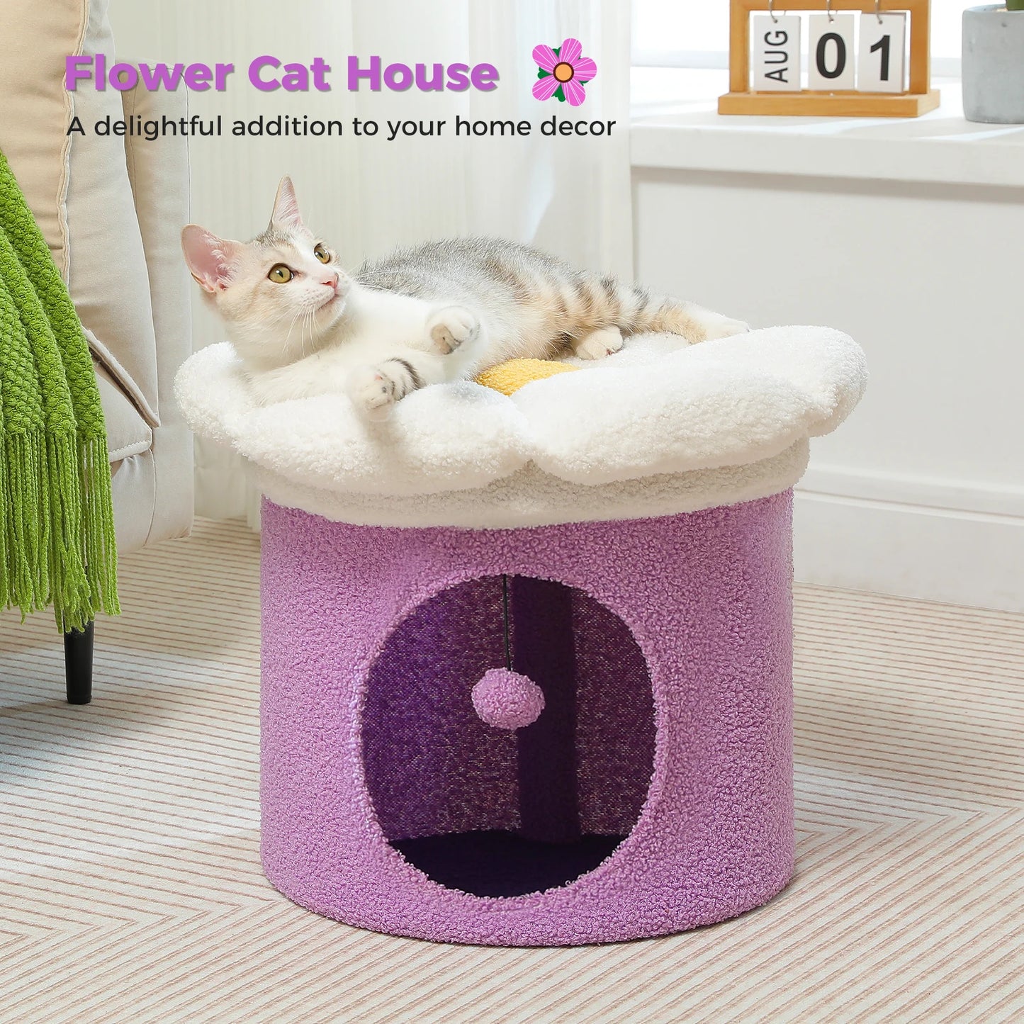 Large Indoor Cat House With Removable Flower Bed Hideaway