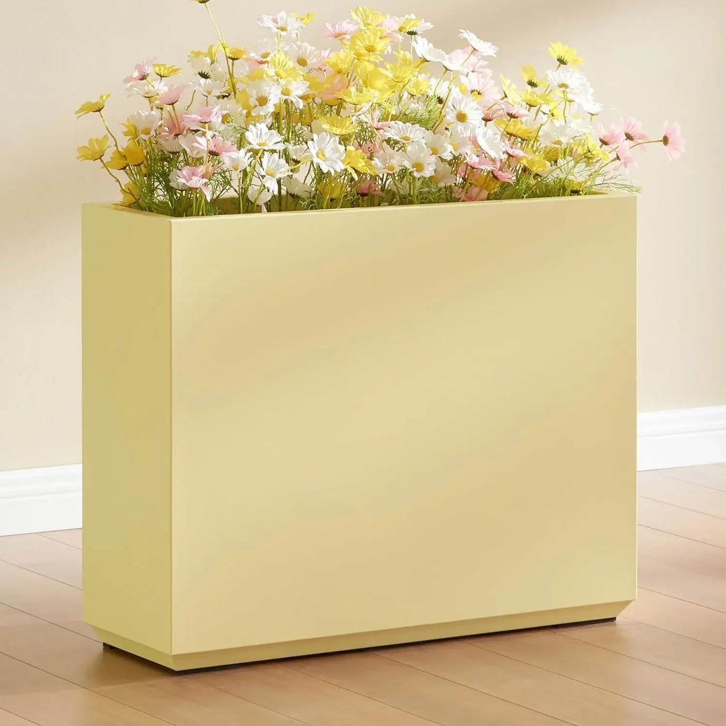 Metallic Heavy Outdoor Span Planter Box, Long and Tall Divider Planters, Flower Pot, Plant Container