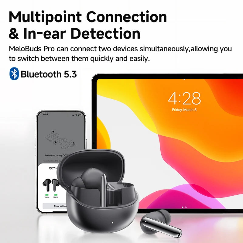 QCY MeloBuds Pro Wireless Earphones with 46dB Active Noise Cancellation Hi-Res LDAC Bluetooth 5.3 and 6 Microphones