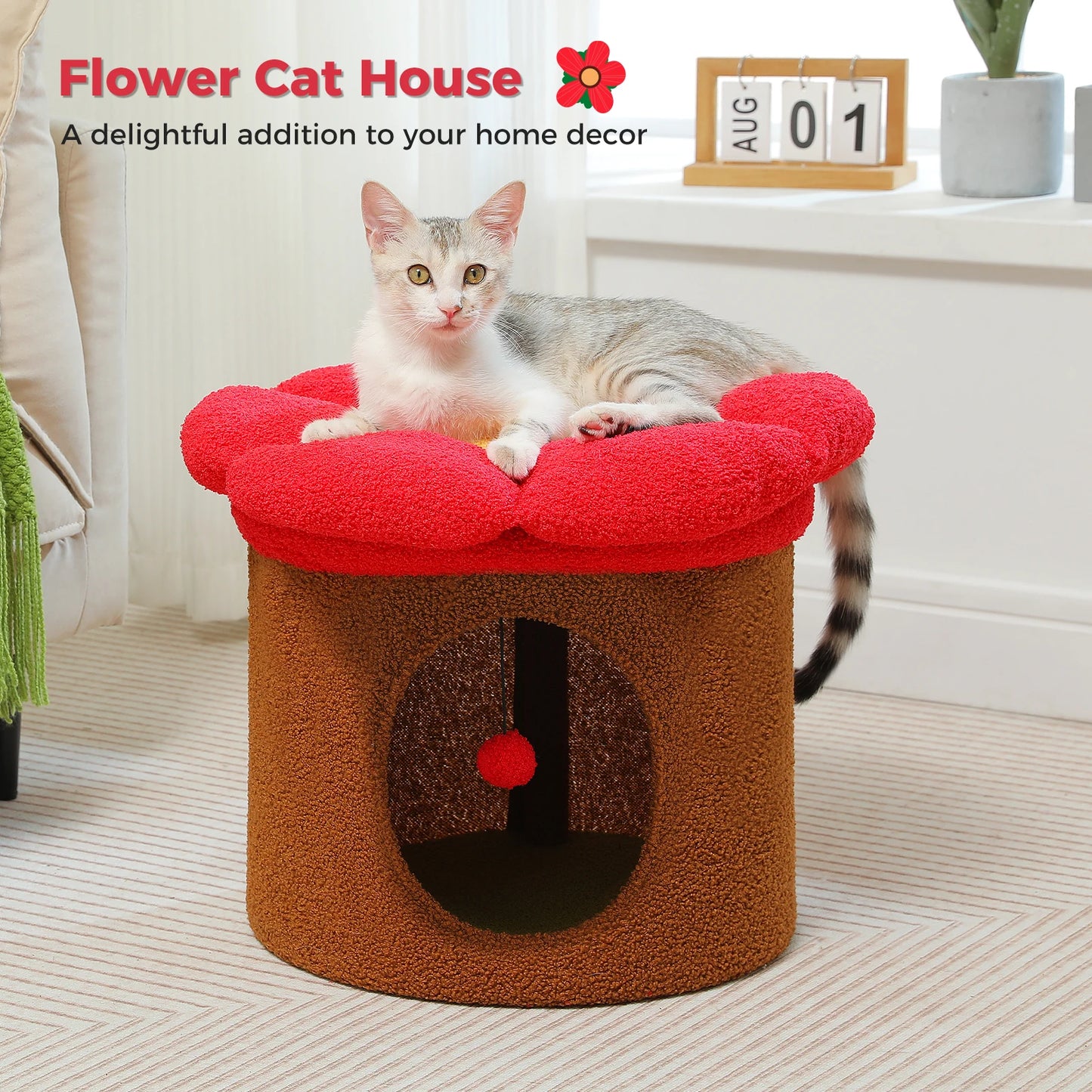 Large Indoor Cat House With Removable Flower Bed Hideaway