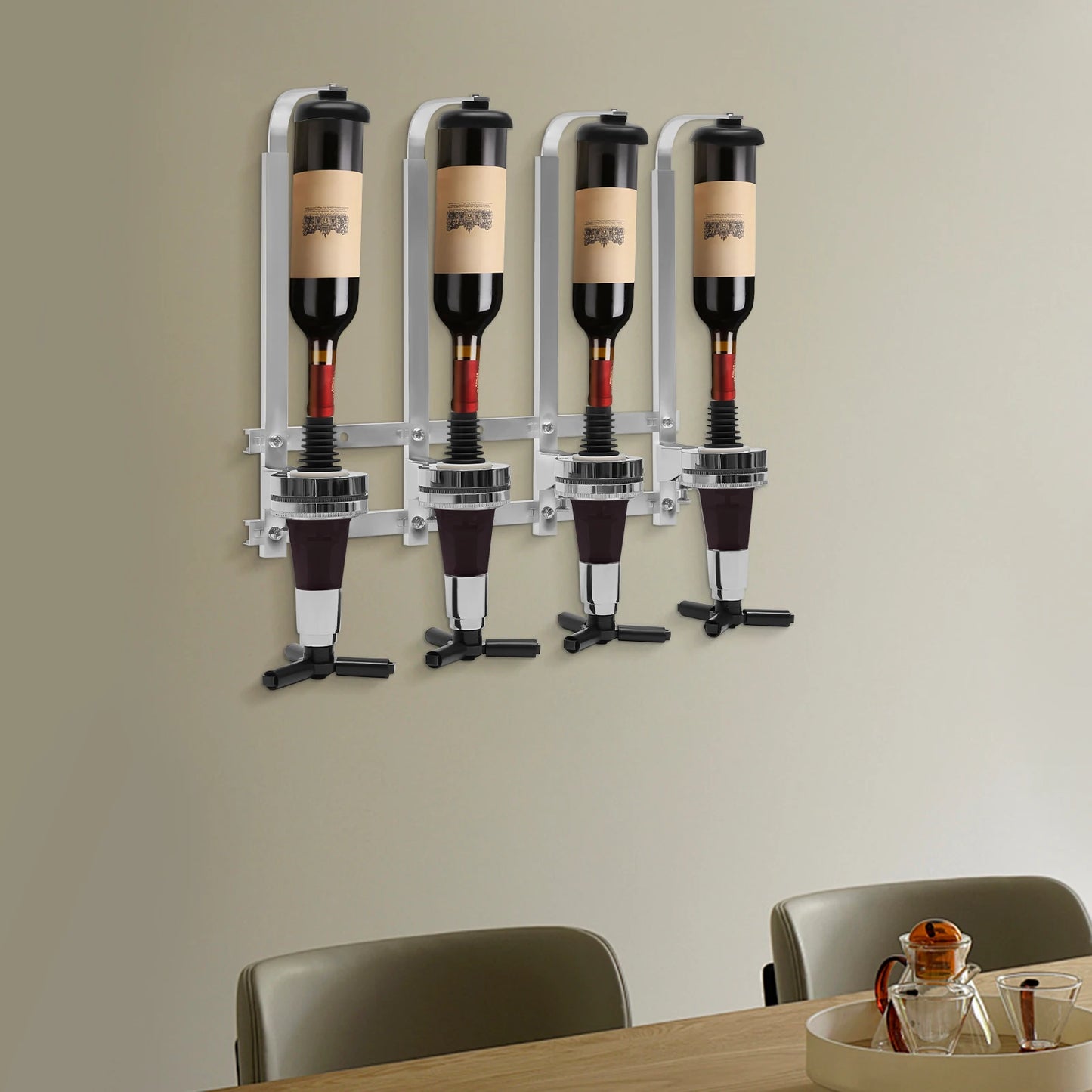 4 Head Silver Wine Rack Bar Accessories Wall Mounted Bottle Bracket for Parties Bars, and Home Bars