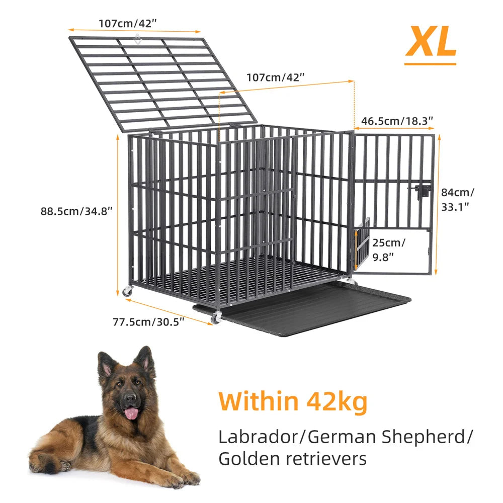XXL Heavy Duty Dog Crate Square Tube With Lockable Wheels