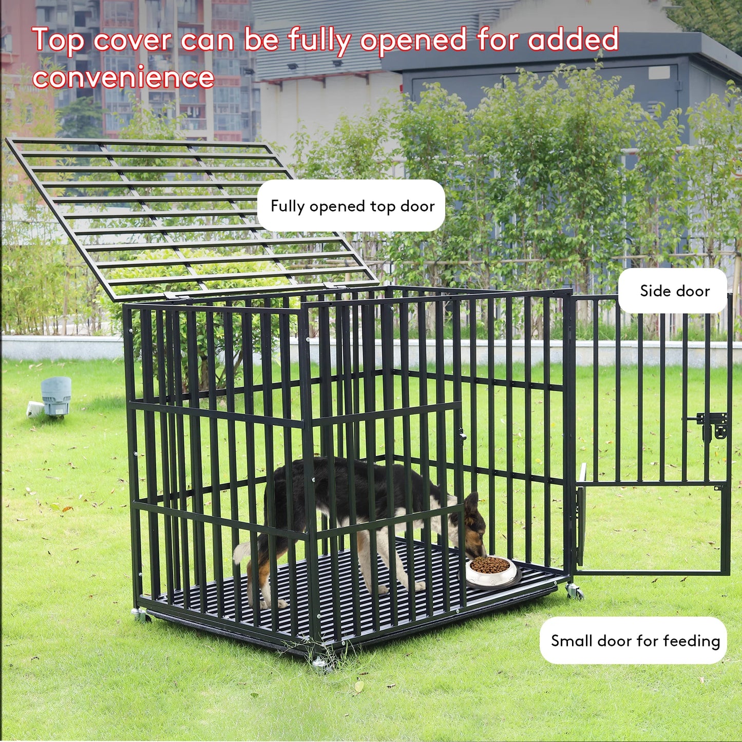 Heavy Duty Dog Crate XXL With 4 Lockable Wheels 3 Doors