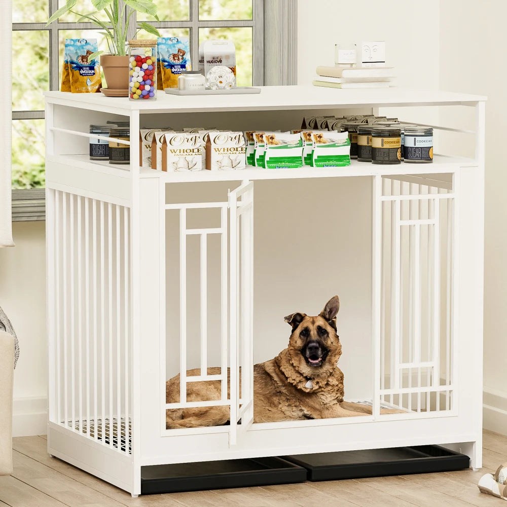 43.3 Inch Wooden Dog Crate With Divider And Double Doors