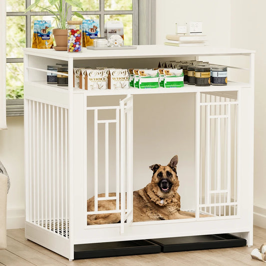 43.3 Inch Wooden Dog Crate With Divider And Double Doors