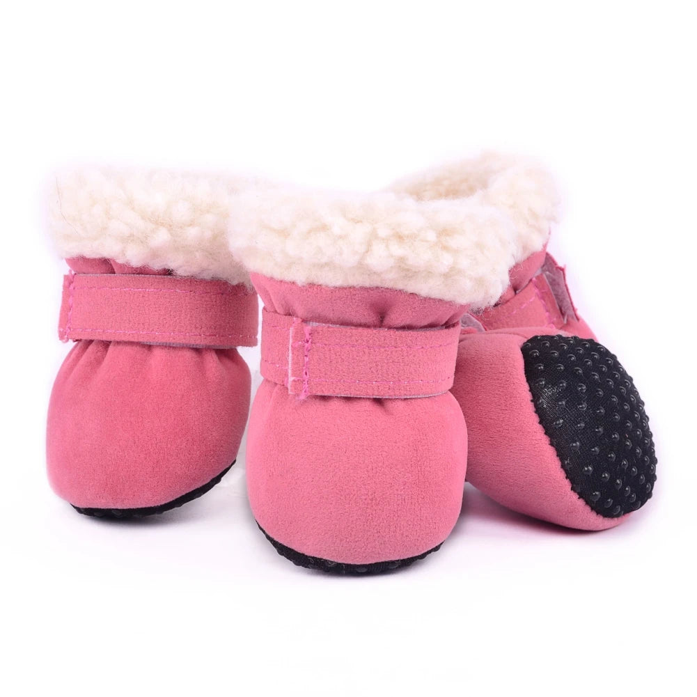 4 Pack Winter Plush Dog Boots Non Slip Soft Shoes For Pets