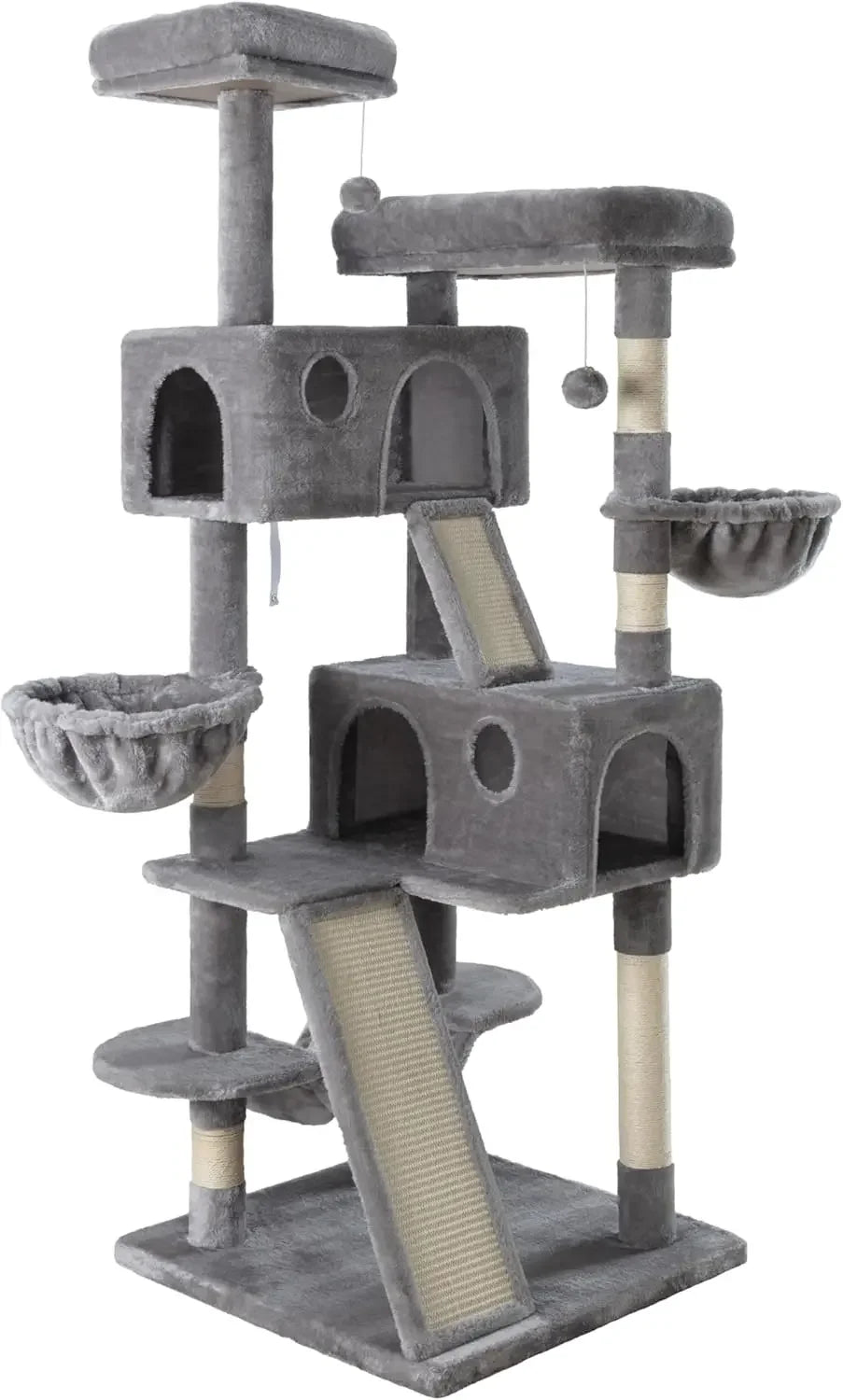 66 Inches Large Cat Tree Tower Multi Level Plush Perches Condo Sisal Scratching Posts Hammock for Big Cats