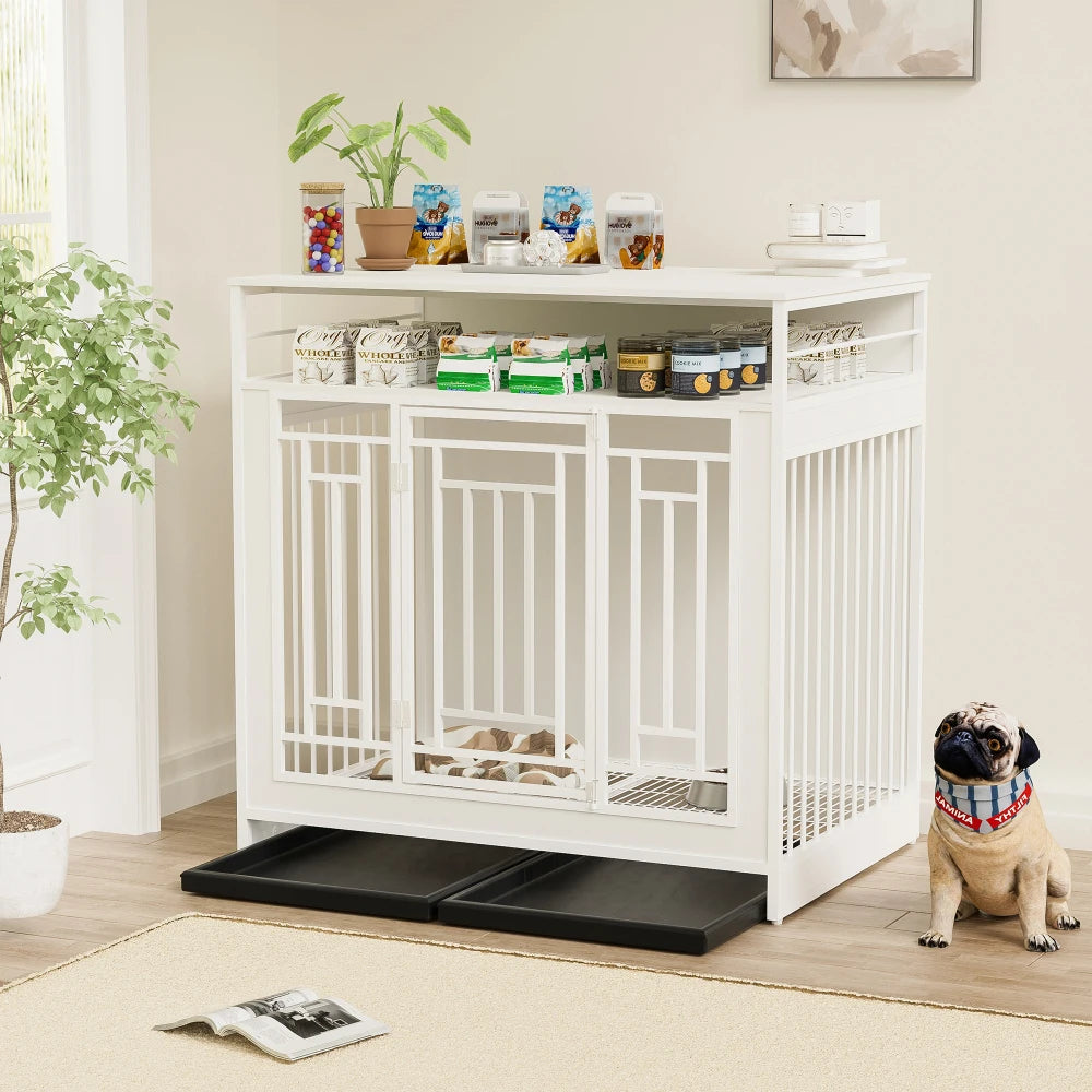 43.3 Inch Wooden Dog Crate With Divider And Double Doors