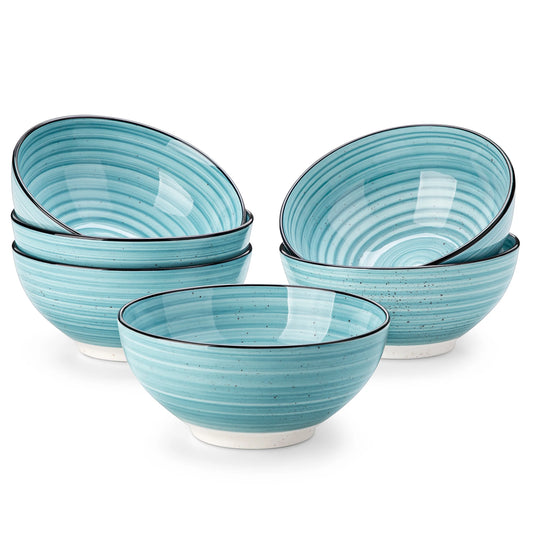 vancasso 6 Piece 840ML Ceramic Bowl Handpainted Spirals Stoneware Dinnerware Set Tableware Set Salad/Soup/Fruit/Noodle/Ramen