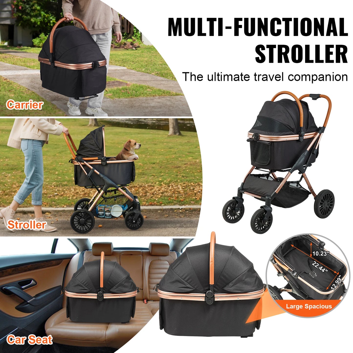 SucceBuy Foldable Pet Stroller 66 Lbs With Brakes Basket