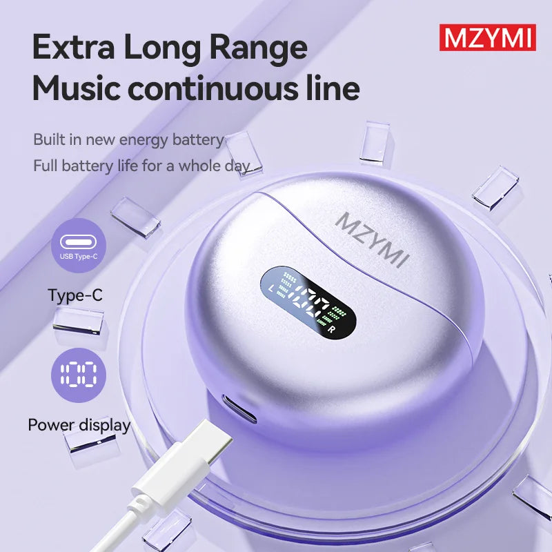 MZYMI Earclip Bluetooth5.4 Earphones M79 Waterproof Sports Music Headphones LED Display TWS Earbuds Open Ear Headset With Mic