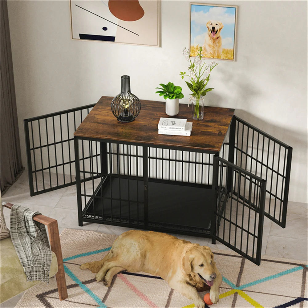 Wooden Dog Crate End Table Elevated Lattice With 3 Doors