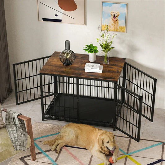 Wooden Dog Crate End Table Elevated Lattice With 3 Doors
