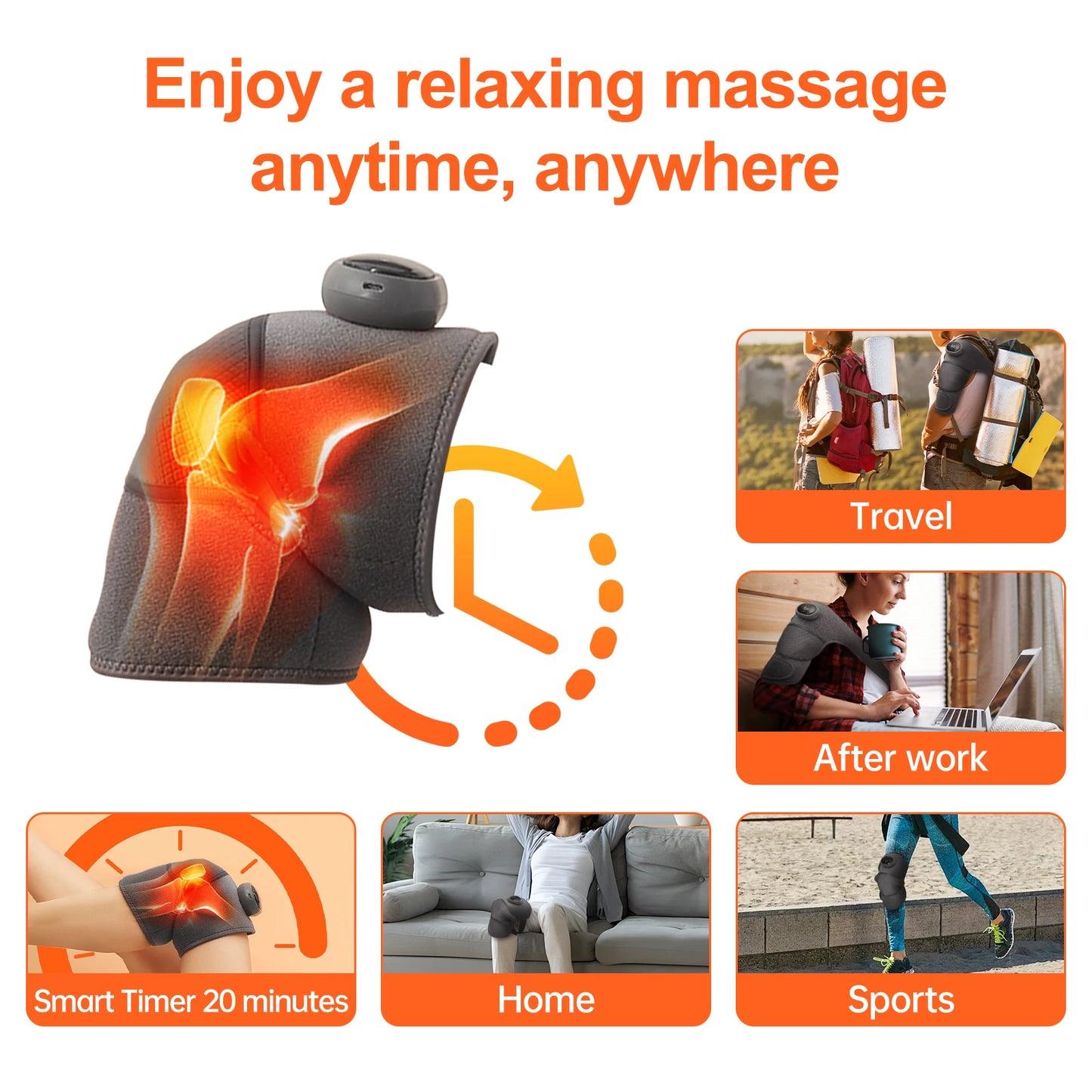 2Pcs Cordless Knee Massager Heat And Vibration Arthritis