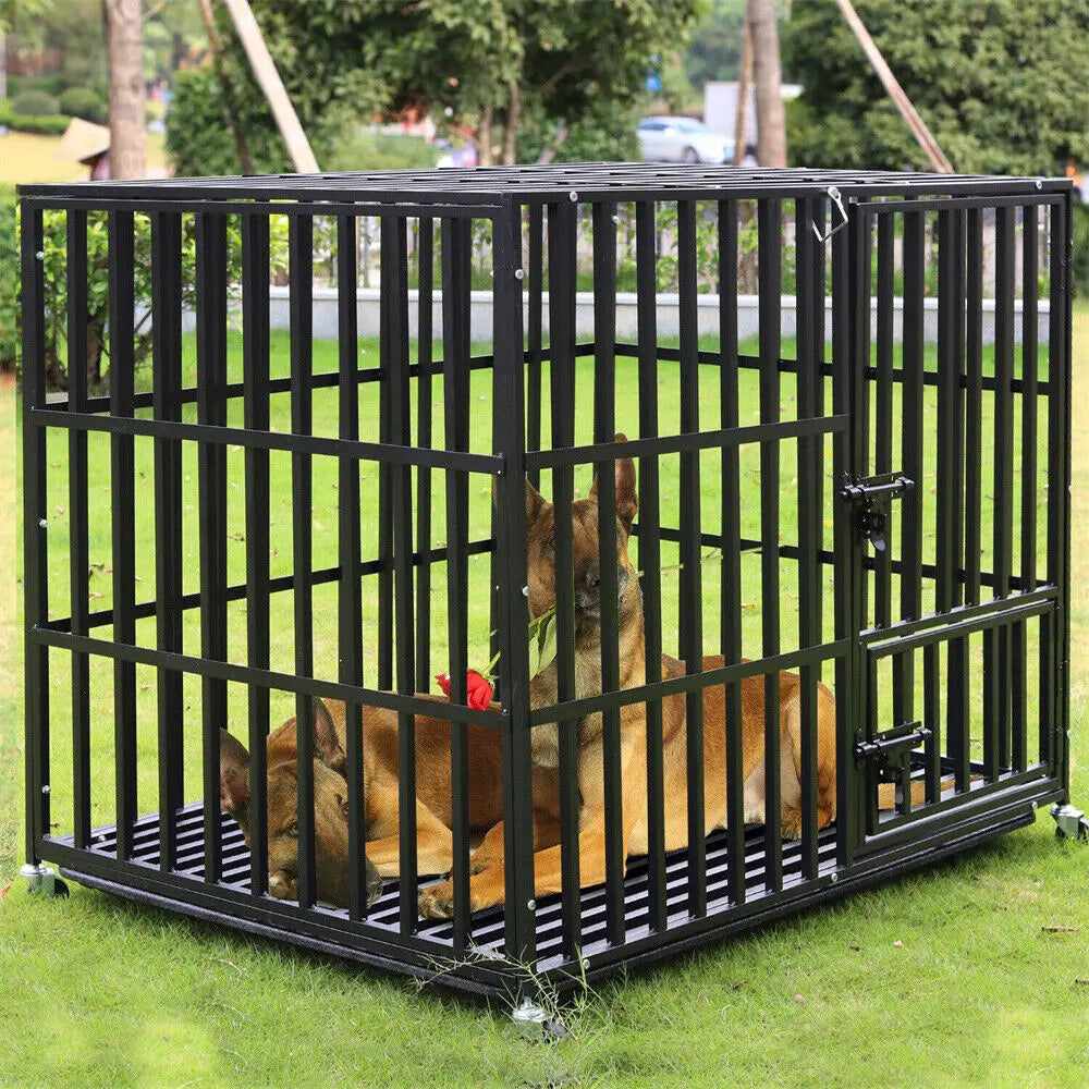 Heavy Duty Dog Crate XXL With 4 Lockable Wheels 3 Doors