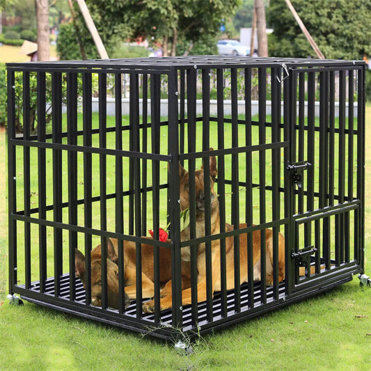 Heavy Duty Dog Crate XXL With 4 Lockable Wheels 3 Doors