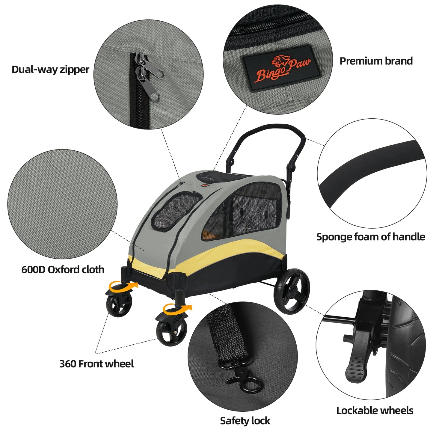 Dog Stroller Four Wheel Pet Jogger Wagon Foldable Cart