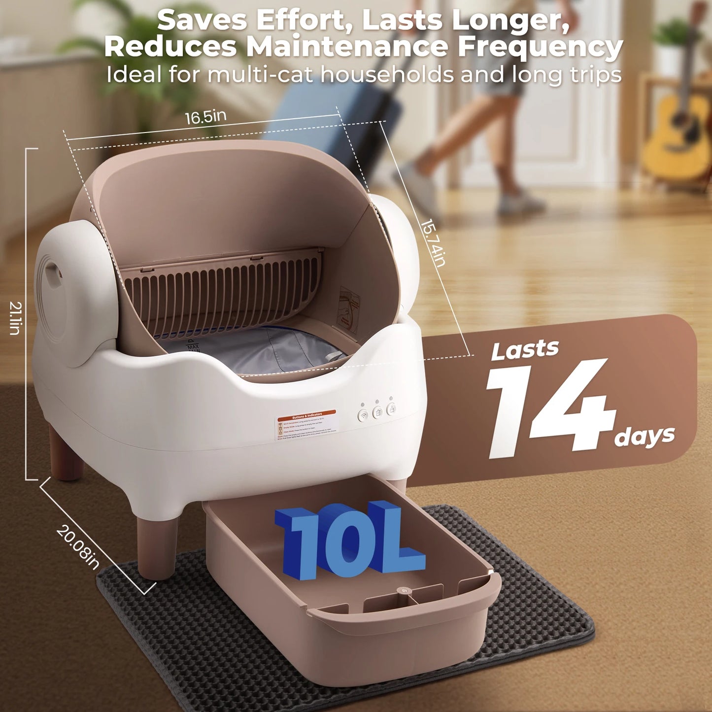 Self Cleaning Cat Litter Box With App Control Open Top
