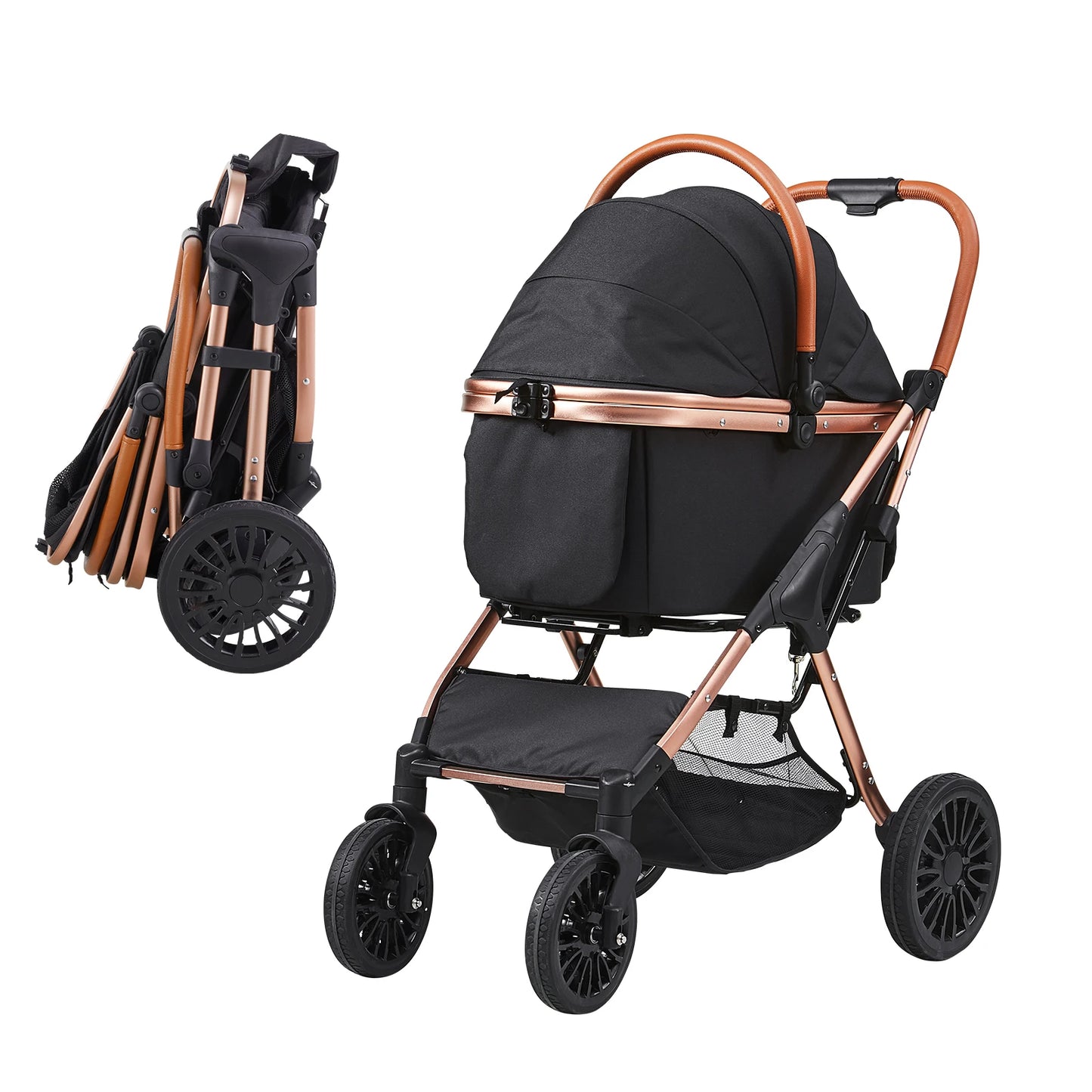 SucceBuy Foldable Pet Stroller 66 Lbs With Brakes Basket