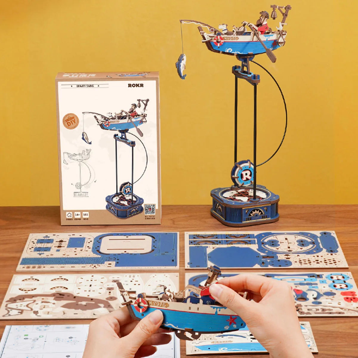 Robotime Rokr 3D Puzzle Ocean Fisher DIY Pendulum Toy Gifts for Family Colleague Home Decoration Toys Building Block Kits