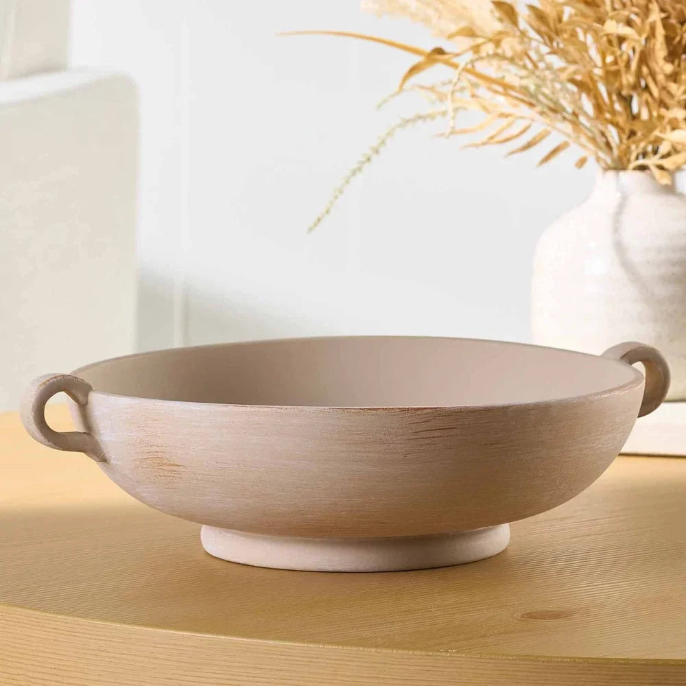 Ceramic Low Stone Distressed Bowl Decorative Centerpiece Home Tabletop Display Gift Holidays Housewarmings Birthdays