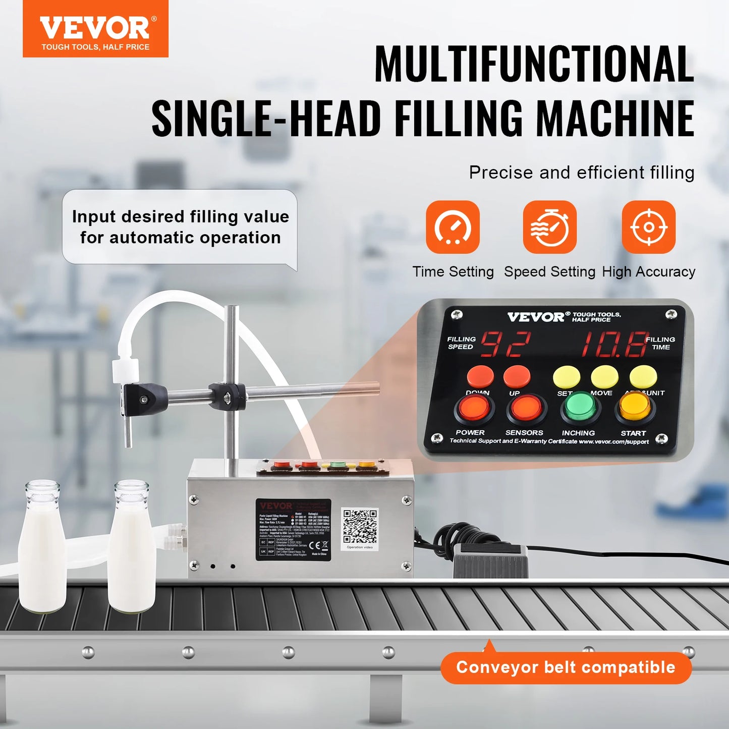 SucceBuy 10-4000ml Liquid Filling Machine Automatic Bottle Filler Machine with Single Nozzle Digital Control for Milk Water Wine
