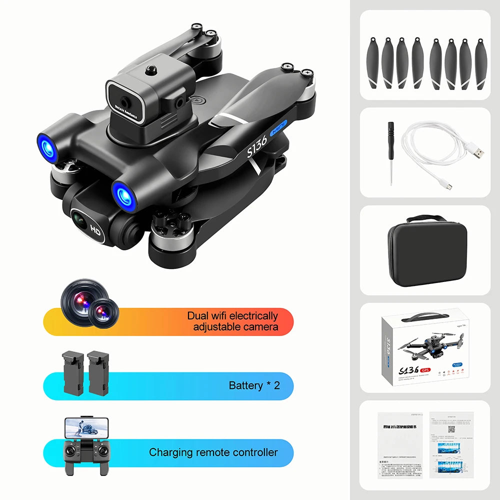 S136 8K ESC Dual Camera Aerial Photography RC Drone Spare Parts 3.7V 2000MAH Battery/Propeller/Arm/USB