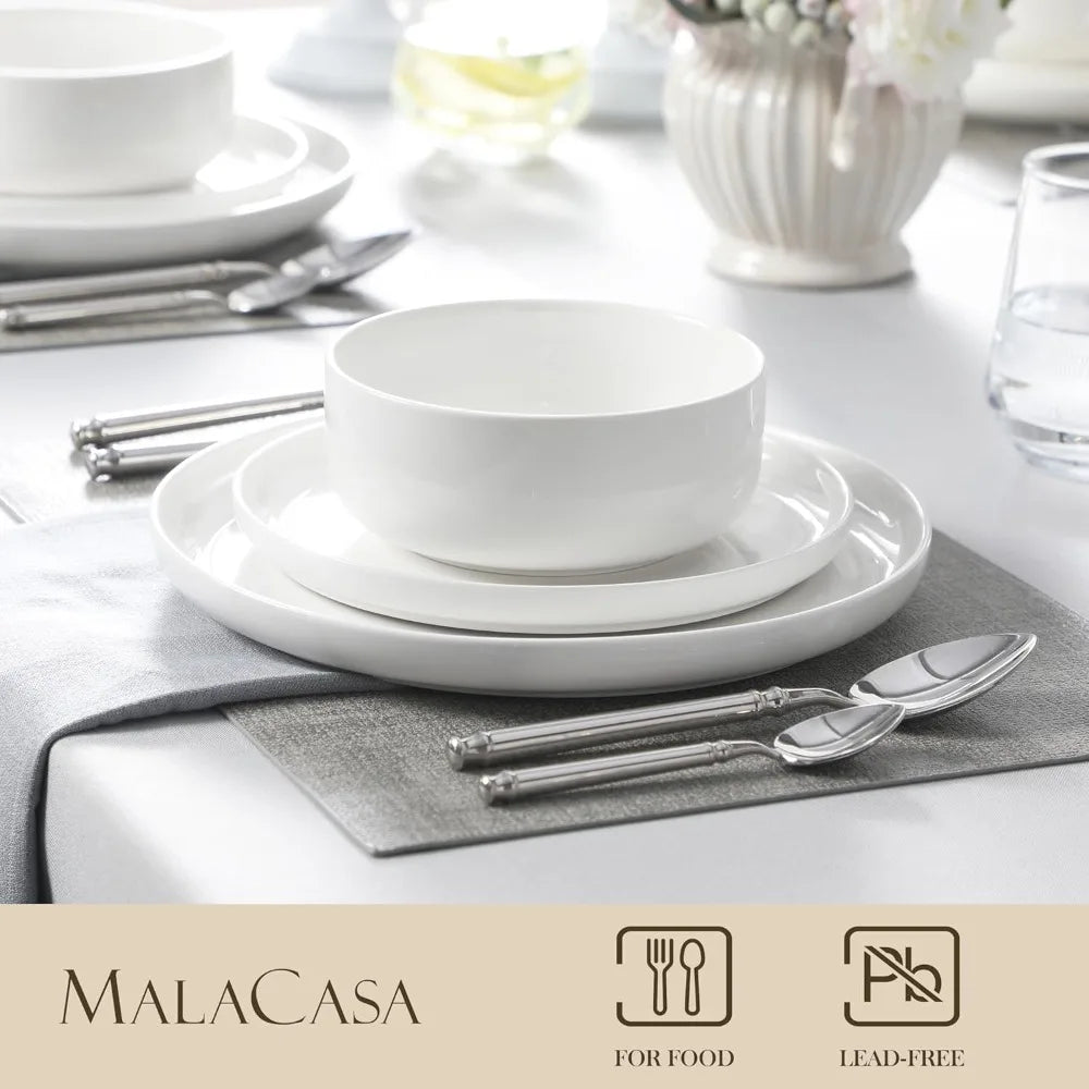 MALACASA Plates and Bowls Sets, 12 Pieces Porcelain Dinnerware Sets Dishware Sets Chip Resistant Ceramic Dish Set Dining Dinner