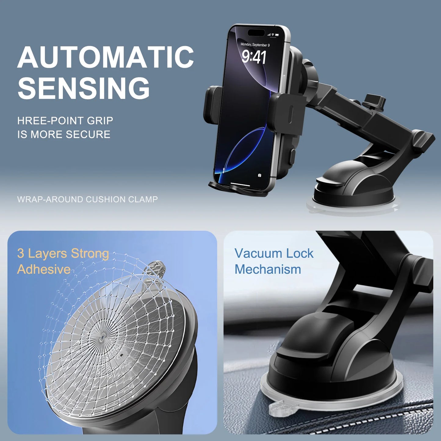 Wireless Car Charger Phone Holder 15W Fast Charge Station Mount Phone For IPhone 16 15 14 13 12 Pro Max 11 XR XS Samsung Galaxy