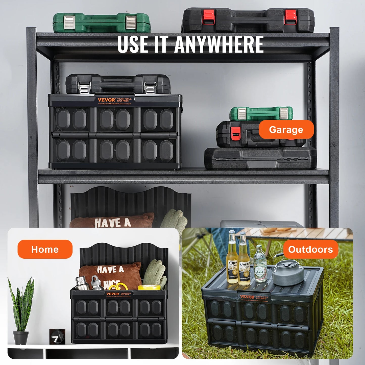 SucceBuy Collapsible Storage Bins 45L 65L Crates With Lids