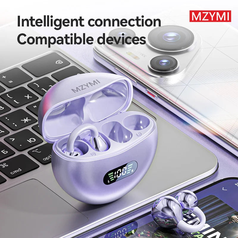 MZYMI Earclip Bluetooth5.4 Earphones M79 Waterproof Sports Music Headphones LED Display TWS Earbuds Open Ear Headset With Mic