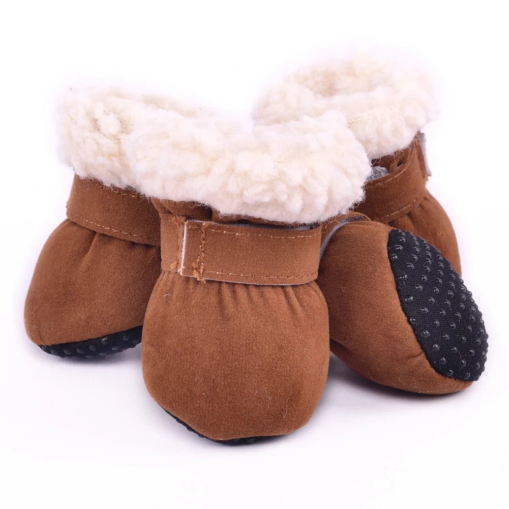 4 Pack Winter Plush Dog Boots Non Slip Soft Shoes For Pets