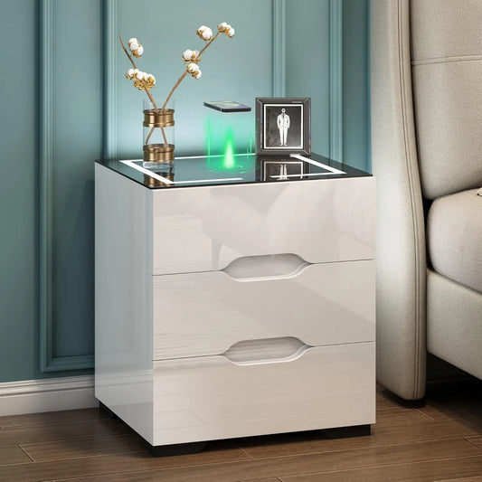 White Smart Nightstand With Wireless Charging And USB Ports