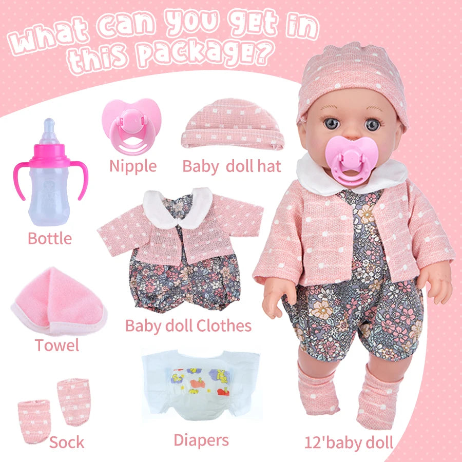 12 Inch Reborn Doll Washable Education Doll Movable Limbs