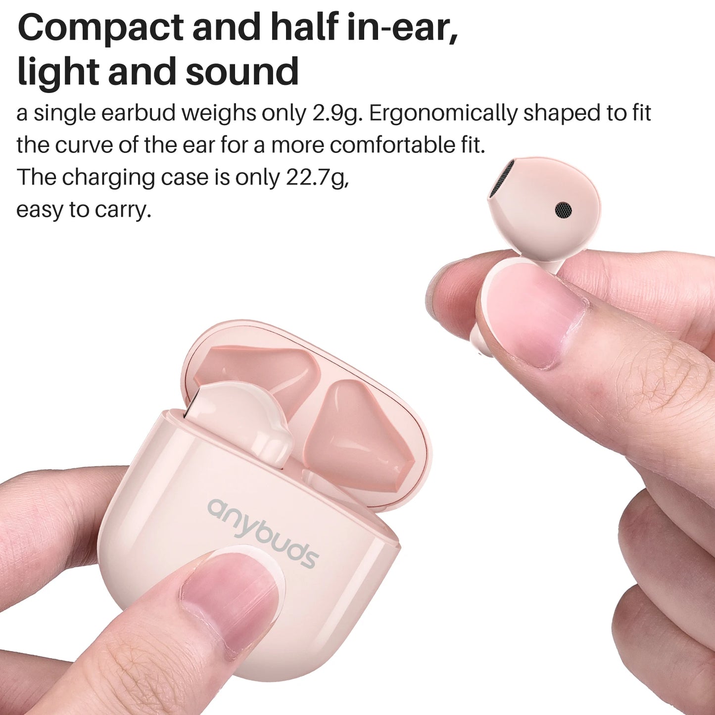 Ergonomic Half in Ear Earphones True Wireless Earbuds Bluetooth 5.3 Setero Sound ENC Calls Smart Touch Control APP Support