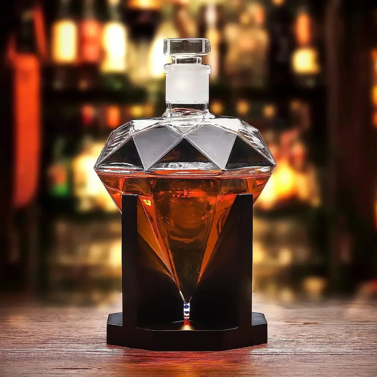 1000ml Whiskey Decanter glass  wine bottle with Wooden Holder Airtight Stopper Suitable for all kinds of alcohol Gift Shaker