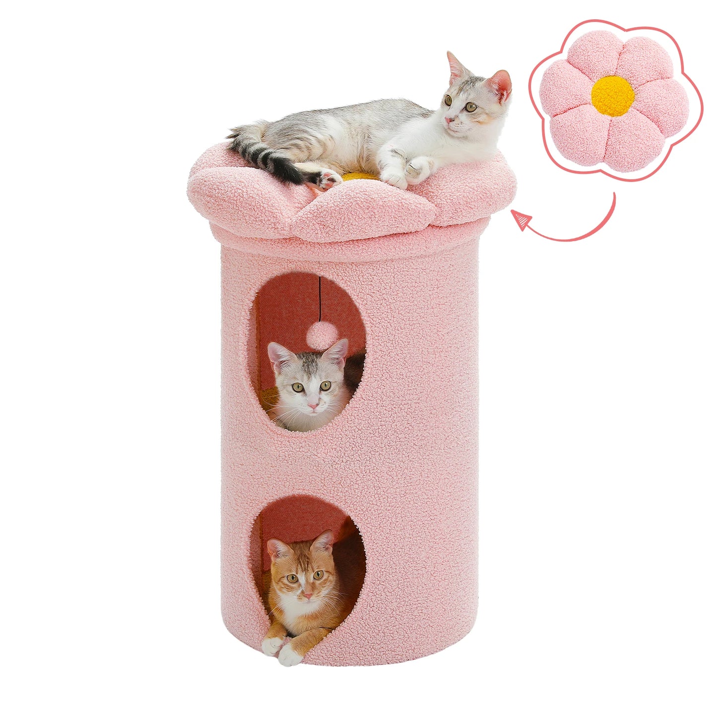 Double Deck Cat House Cozy Condos With Flower Perch Indoor