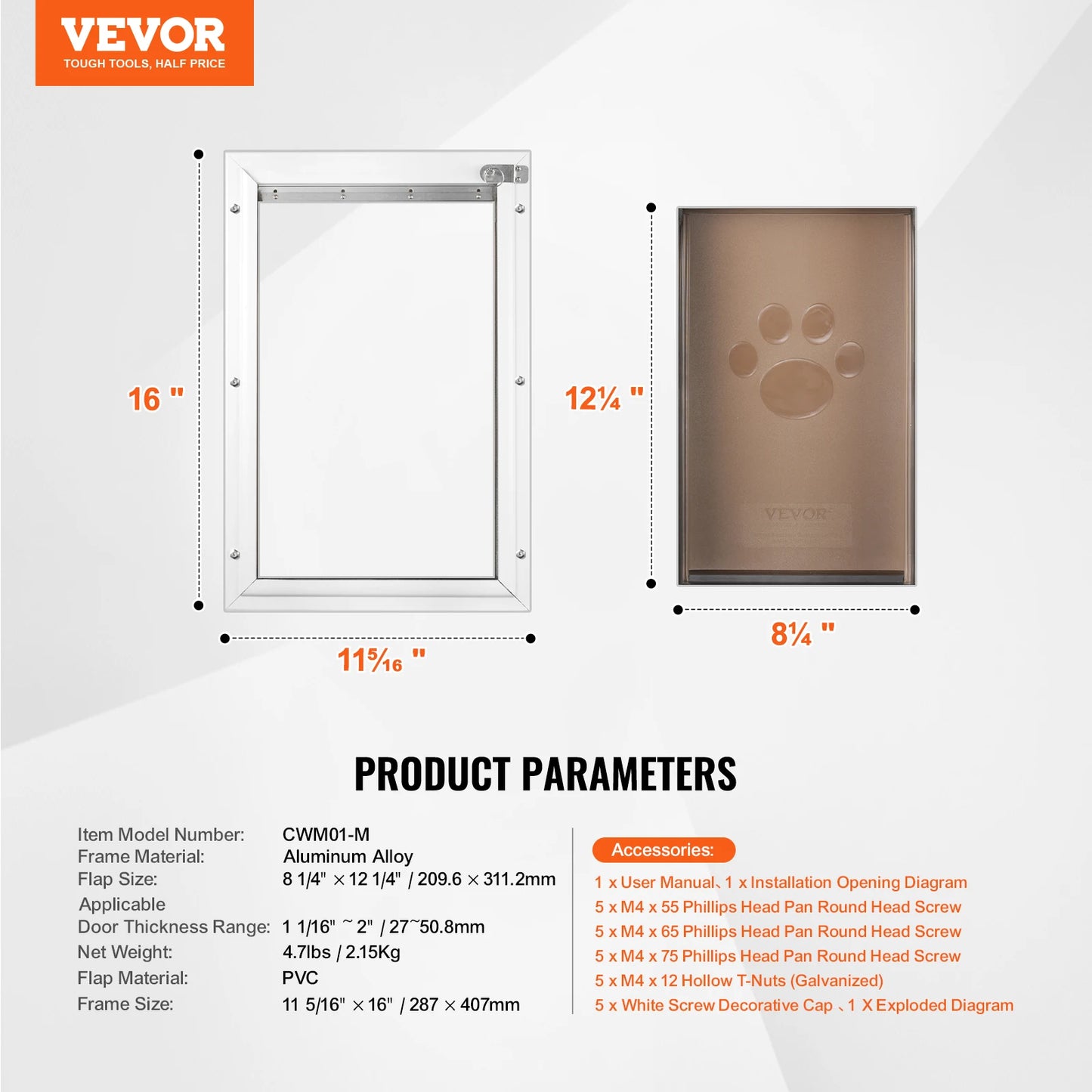 SucceBuy Aluminum Frame Pet Door with Lock and Flap