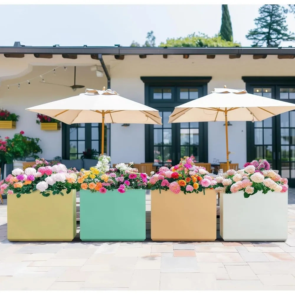 Metallic Heavy Outdoor Span Planter Box, Long and Tall Divider Planters, Flower Pot, Plant Container
