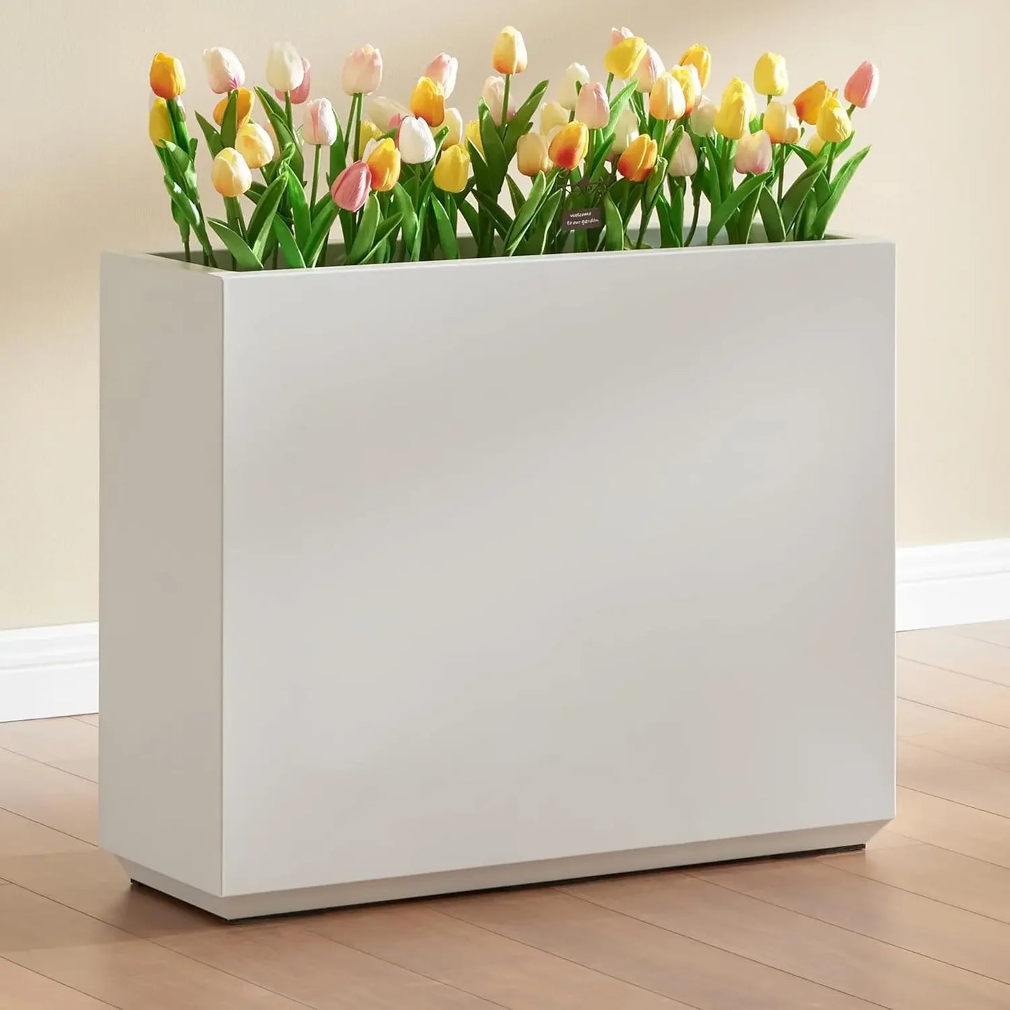 Metallic Heavy Outdoor Span Planter Box, Long and Tall Divider Planters, Flower Pot, Plant Container
