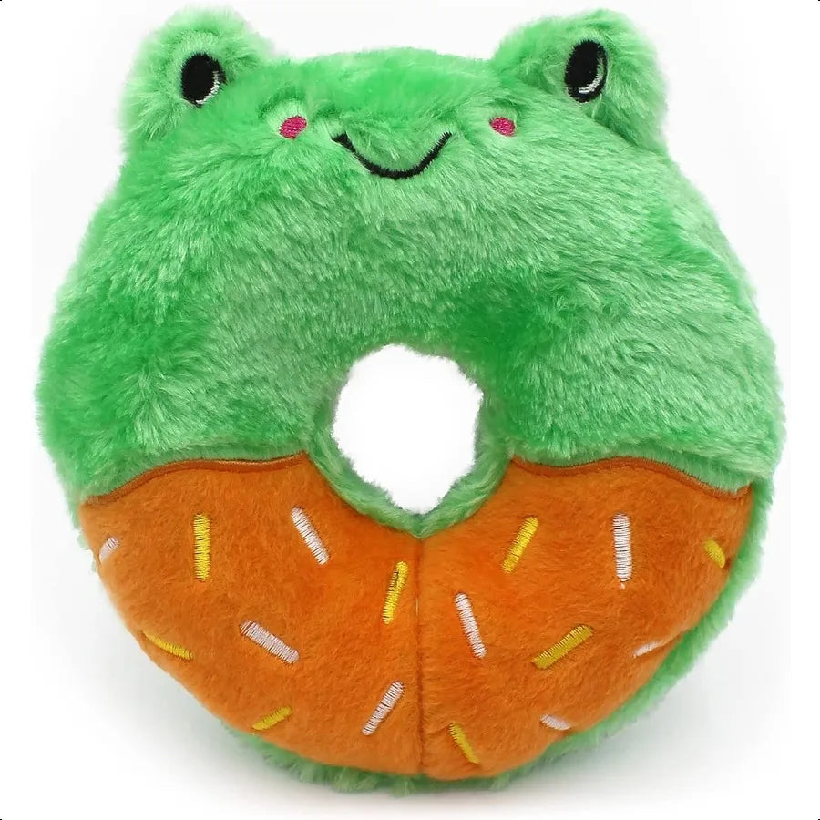 Donutz Buddies Frog Pet Donut Toys for Dogs with Embroidered Sprinkles Soft No Stuffing Durable Large Breed Dog Puppy Toys with