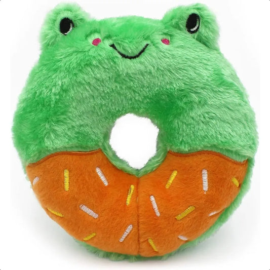 Donutz Buddies Frog Pet Donut Toys for Dogs with Embroidered Sprinkles Soft No Stuffing Durable Large Breed Dog Puppy Toys with