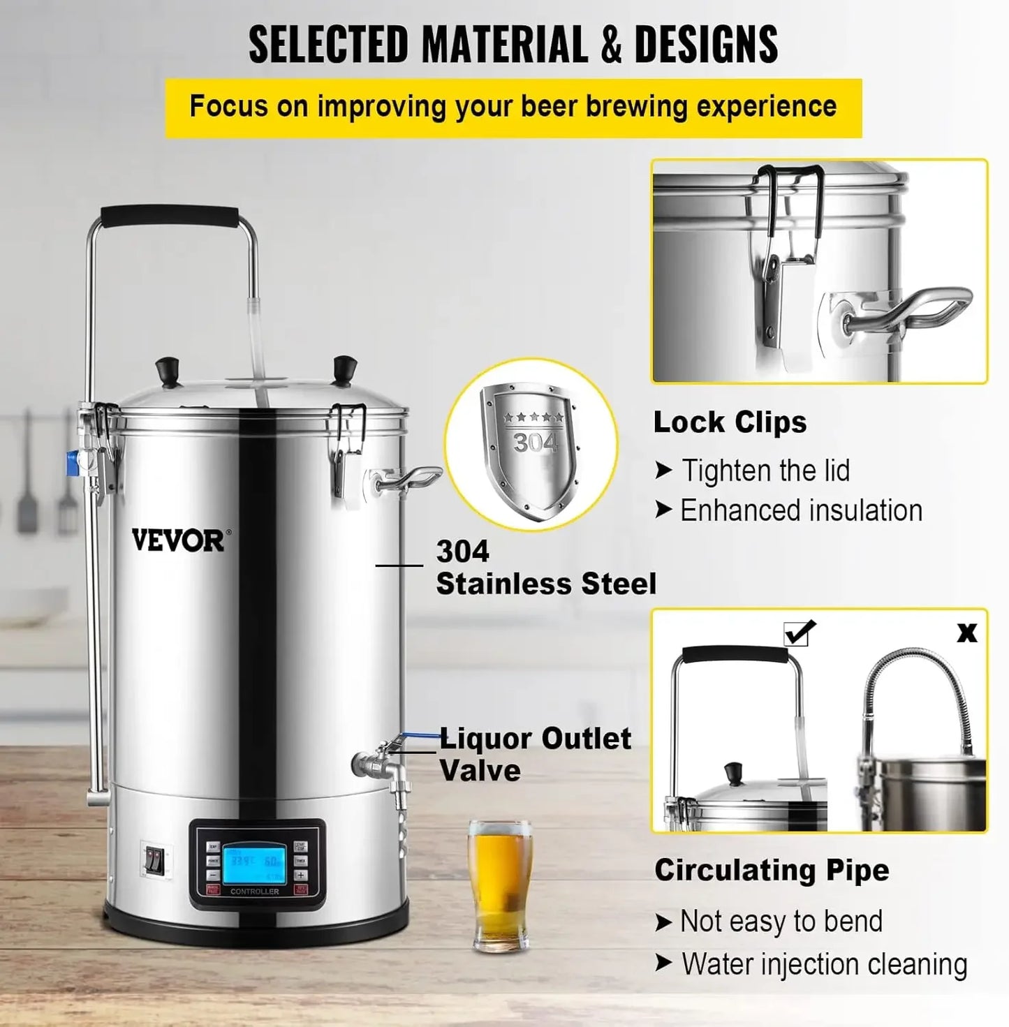 Electric Brewing System,9.2 Gal/35 L Brewing Pot, All-in-One Home Beer Brewer w/Pump, Mash Boil Device w/Panel, Auto/Manual Mode