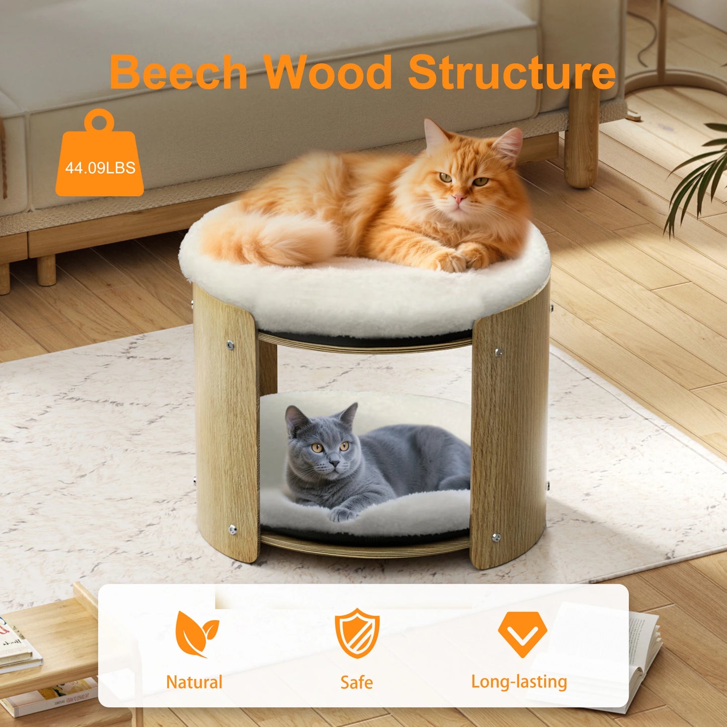 Elevated Indoor Cat Bed Two Tier Bamboo Cat Tree Mat
